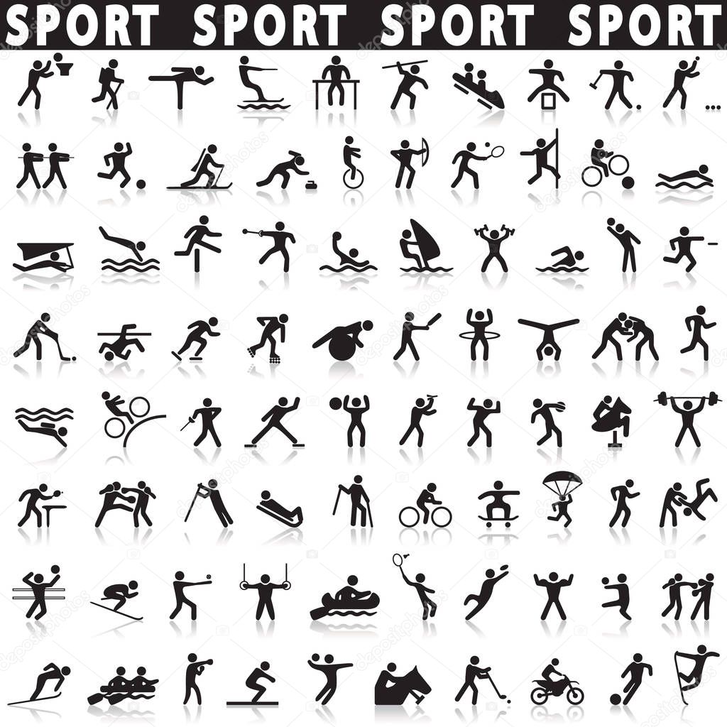 sports icons set. Vector shapes athletes. Black figures sportsmen. 
