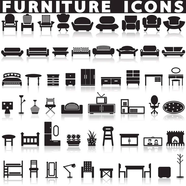 Furniture Icons Set White Background Shadow — Stock Vector