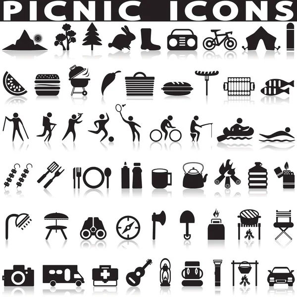 Picknick Und Grill Web Symbole Auf Weißem Hintergrund Mit Einem — Stockvektor