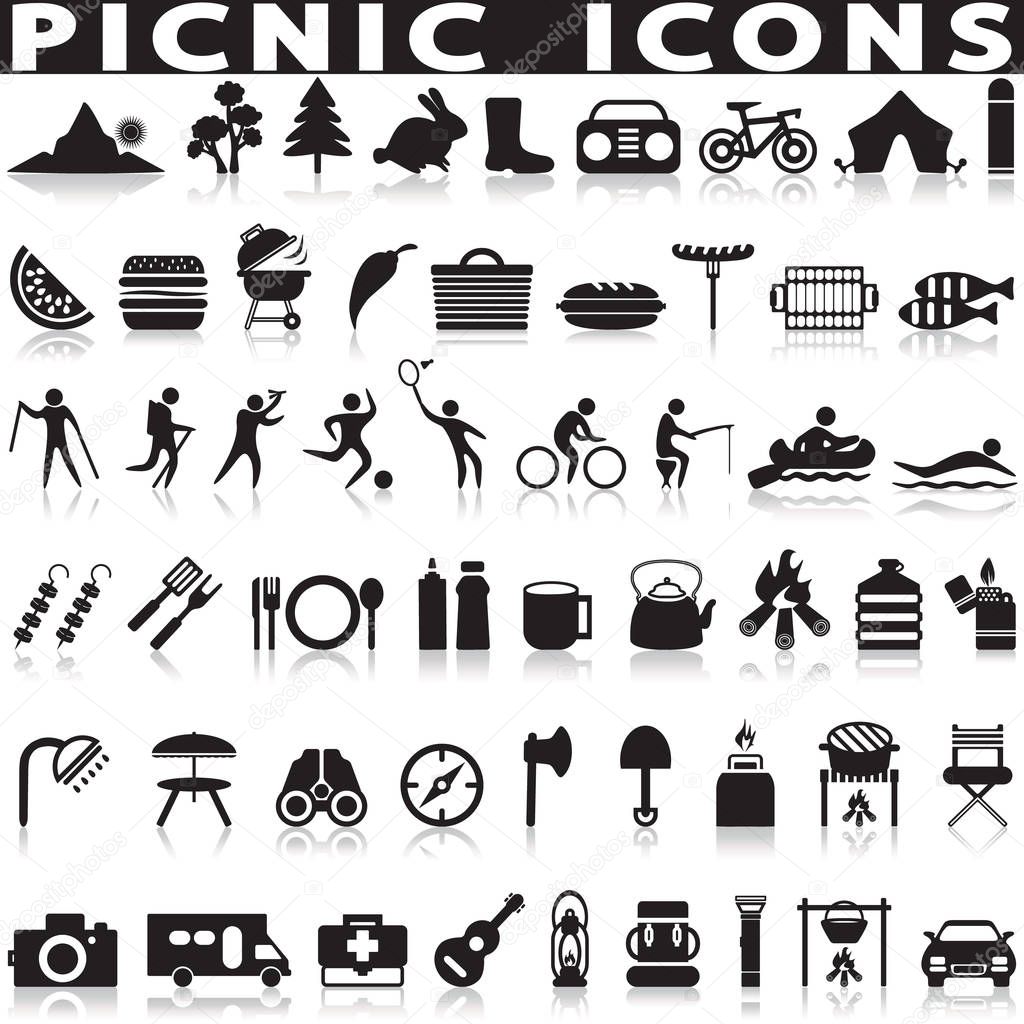 Picnic and barbecue web icons on a white background with a shadow