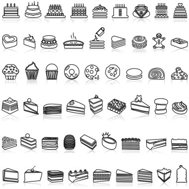 Sweet dessert icons. Sweetly cake, sweets ice cream and muffin cakes.