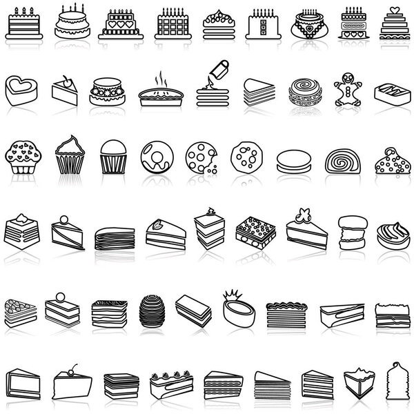 Sweet dessert icons. Sweetly cake, sweets ice cream and muffin cakes.