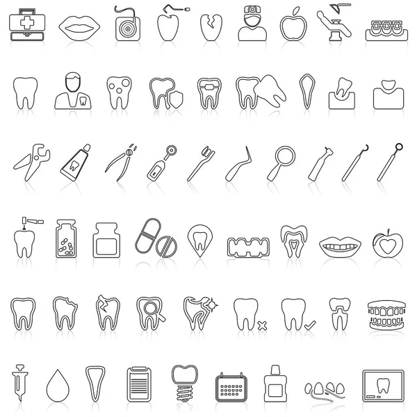 Zahnarztwerkzeuge Skizzieren Symbole Auf Weißem Hintergrund Mit Schatten — Stockvektor