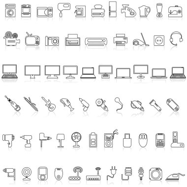 Home appliances line icons. Household electric devices, kitchen equipment and smart utensils. clipart
