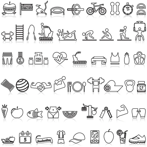 Healthy Lifestyle Line Icons Set Sport Equipment Linear Style Symbols — Stock Vector