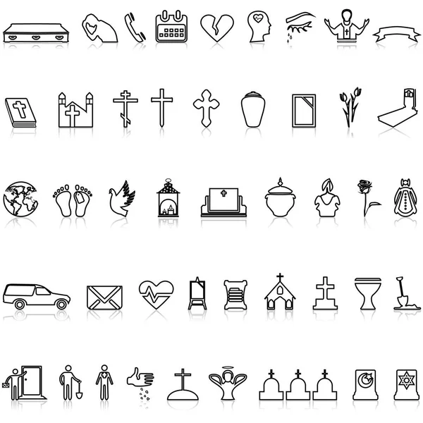 Set Funeral Line Icons Church Crypt Testament Coffin — Stock Vector