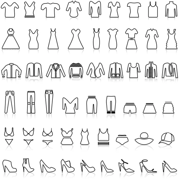 Набір Значків Лінії Одягу Колекція Символів Одягу Білому Тлі Тіні — стоковий вектор