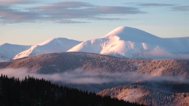 Goverla winter mountain in sneeuw bij zonsopgang — Stockvideo