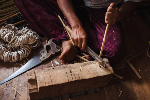 Handmade workshop for paper umbrella production in Myanmar — Stock Photo, Image