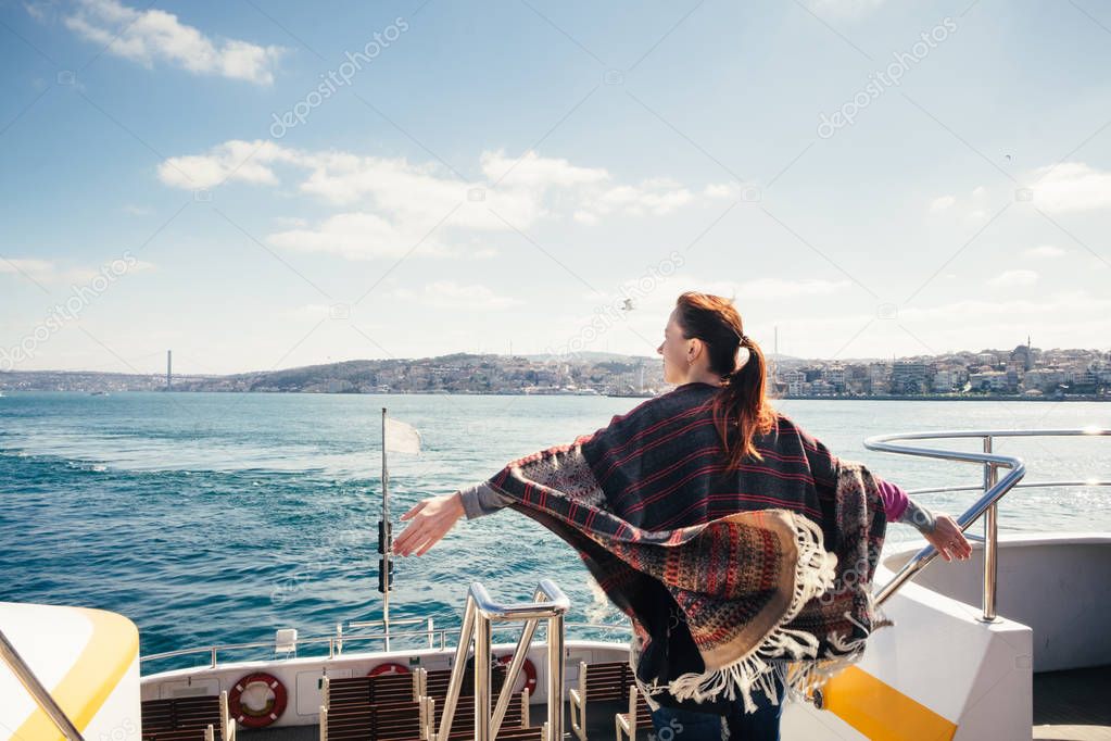 Sea voyage to Bosporus Strait on a sunny day