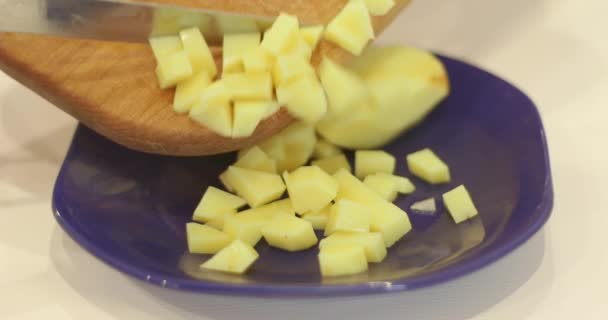 Woman Knife Cutting Apple Chopping Board — Stock Video