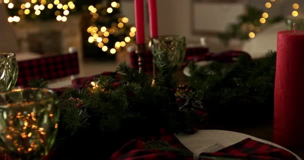 Nový Rok2020 Vánoční Interiér Pozadí Barevnými Cetky Vánočním Stromečku Vedle — Stock video