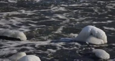 Güzel kış ormanlarının üzerinde uçuyor. Soğuk bir geceden sonra ağaçlarda sis dondu. İnsansız hava aracımdan inanılmaz bir görüntü.