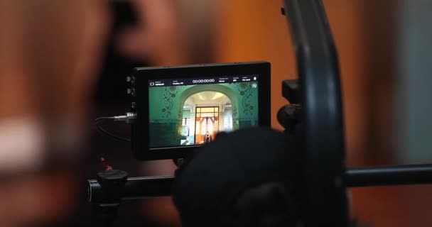 Câmara Cinema Profissional Produção Cinematográfica Nos Bastidores Filmagens Filmagens Equipamento — Vídeo de Stock