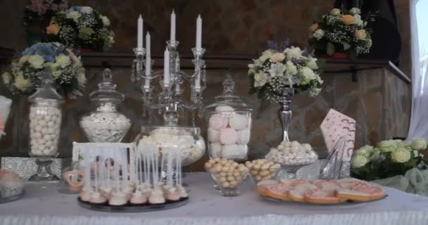 Interior Una Decoración Salón Bodas Listo Para Los Invitados Hermosa — Vídeos de Stock