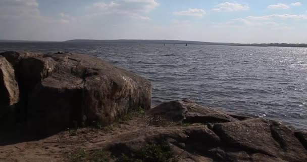 Ukrajina Kyjevské Moře Pohled Rychlého Člunu Kyjevském Moři Nebo Tradiční — Stock video