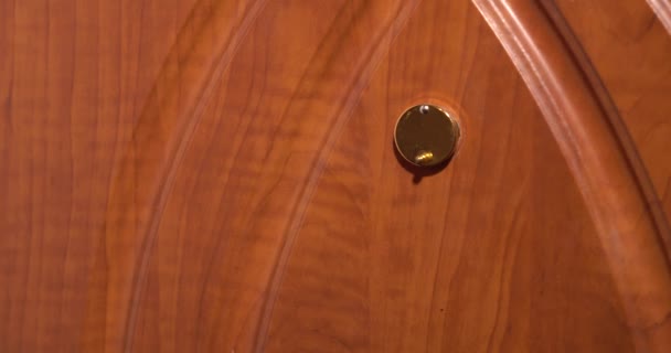 Homem Olhando Através Porta Peephole Close Vista — Vídeo de Stock