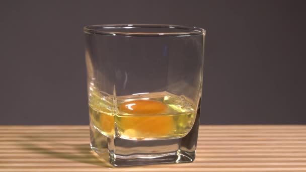 Chef Breaks Egg Clear Glass Ingredients Pie Cookie Yolk White — Stock Video