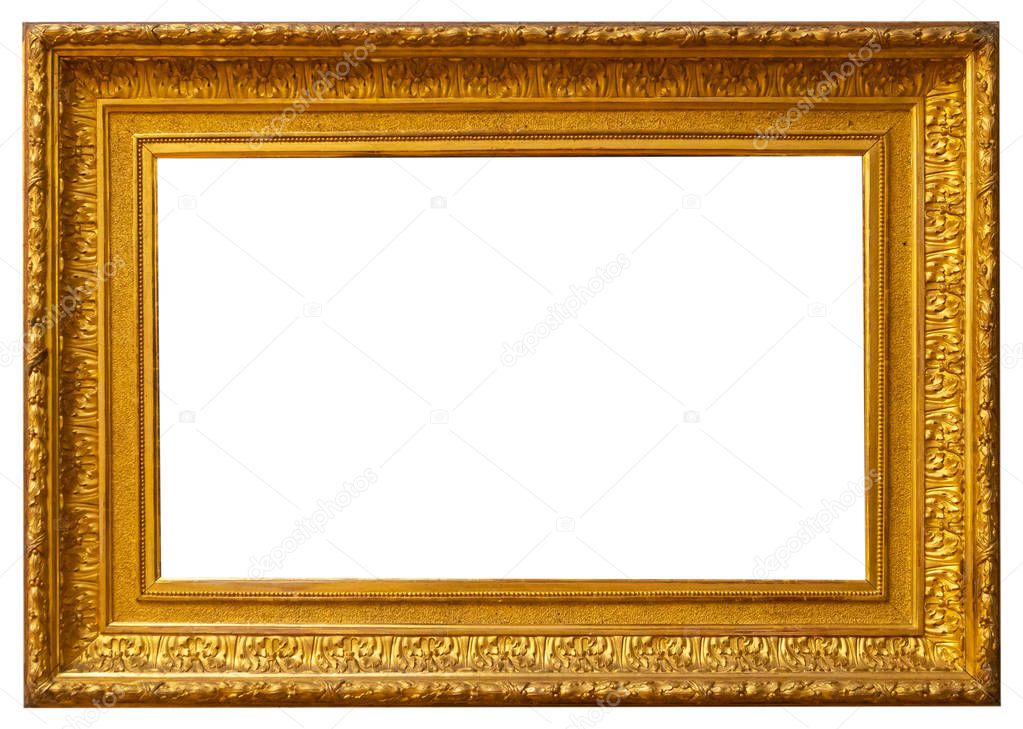 Gold vintage beautiful picture frame isolated on white background
