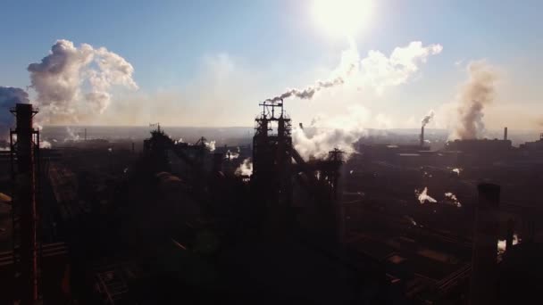Metallurgical Plant Smoke Pipes Bad Ecology Pollution Shot Drone — Stock Video