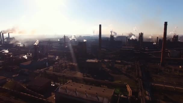 Metallurgical Plant Smoke Pipes Bad Ecology Pollution Shot Drone — Stock Video