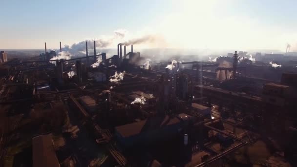 Metallurgical Plant Smoke Pipes Bad Ecology Pollution Shot Drone — Stock Video