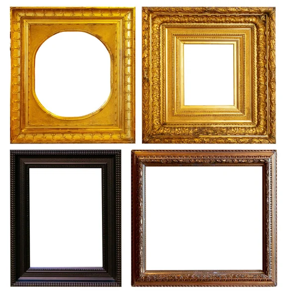 Set Golden Antique Frames White Background Isolated — 스톡 사진