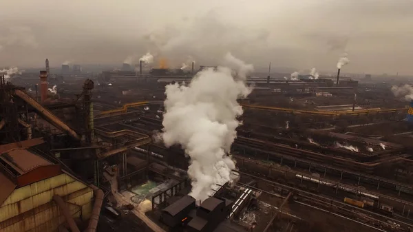 Fumée Végétale Provenant Des Tuyaux Photographie Aérienne Métallurgie Pollution Environnement — Photo