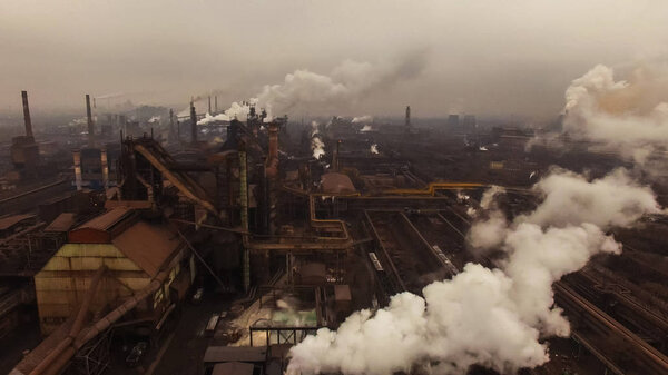 Plant smoke from pipes aerial photography Environmental pollution metallurgy.