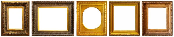 白色背景上孤立的一套金黄色古董相框 — 图库照片