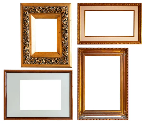 Golden Antique Baguette Picture Frame Set Isolated White Background — Stock Photo, Image