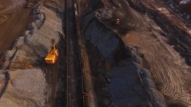 Iron Ore Transportation Iron Ore Loading Train Big Truck Industry — Stock Video