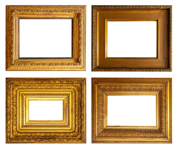 Golden Antique Baguette Picture Frame Set Isolated White Background — 스톡 사진