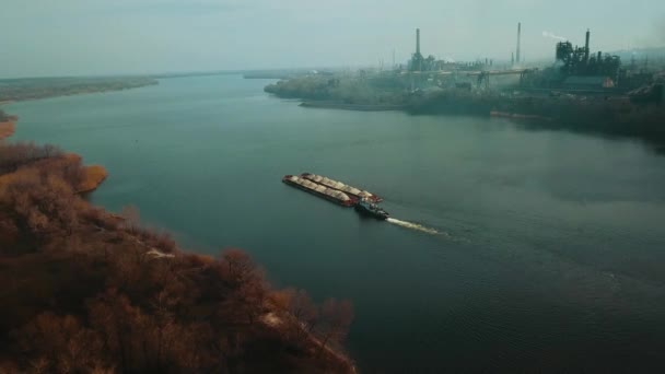 Bateau Chaland Remorqueur Sable Transport Rivière Industrie Flotteurs — Video