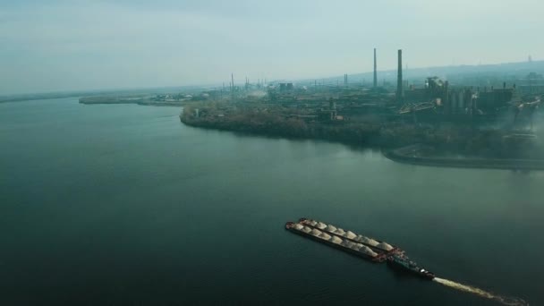 Bateau Chaland Remorqueur Sable Transport Rivière Industrie Flotteurs — Video