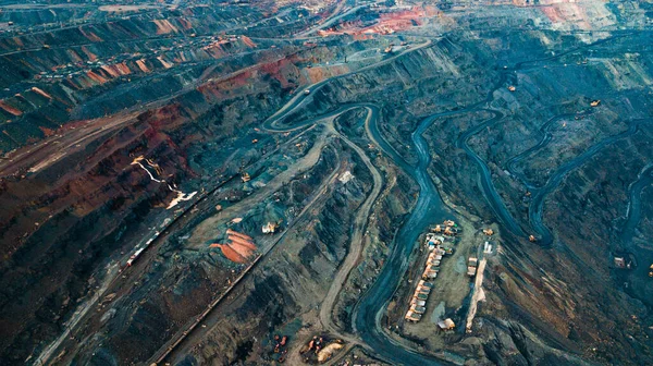 Vue Aérienne Exploitation Minière Minerai Fer Panorama Une Mine Ciel — Photo