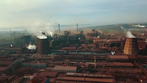 鋼管航空ビデオから製鉄所冶金工場悪い生態煙4K — ストック動画