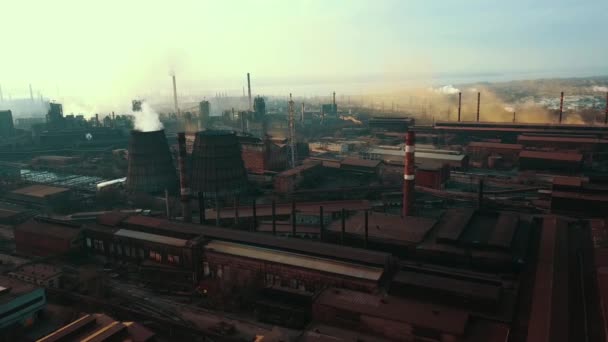 Stål Kvarn Metallurgiska Anläggningen Dålig Ekologi Rök Från Rör Antenn — Stockvideo