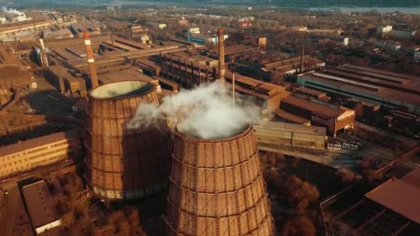 Staal Molen Metallurgische Fabriek Slechte Ecologie Rook Uit Buizen Antenne — Stockvideo