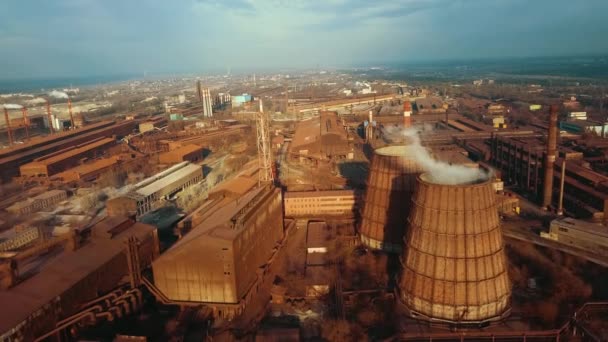 Fábrica Aço Planta Metalúrgica Ecologia Fumaça Tubos Vídeo Aéreo — Vídeo de Stock