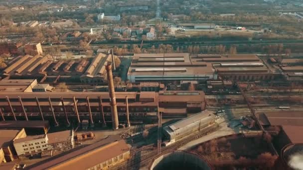 Fábrica Acero Metalúrgica Planta Mala Ecología Humo Tuberías Antena Video — Vídeo de stock