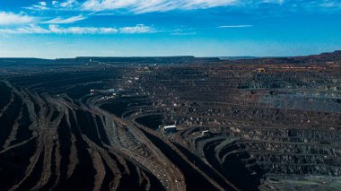 Demir cevheri madenciliğinin havadan görünüşü, bir açık-döküm mayının panoraması... 