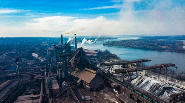 Metallurgische Produktionsanlage Voller Zyklus Rauch Aus Rohren Schlechte Ökologie Luftaufnahmen — Stockfoto