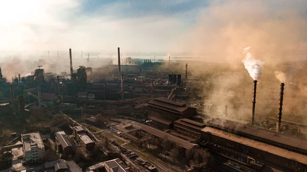 Metallurgische Produktionsanlage Voller Zyklus Rauch Aus Rohren Schlechte Ökologie Luftaufnahmen — Stockfoto