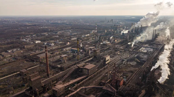 Stål Ekologi Metallurgiska Järnverket Röker Från Föroreningar Industrirör Utsikt Från — Stockfoto