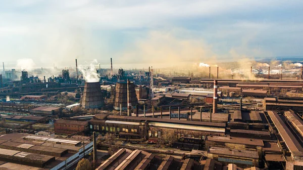 Metallurgische Produktionsanlage Voller Zyklus Rauch Aus Rohren Schlechte Ökologie Luftaufnahmen — Stockfoto