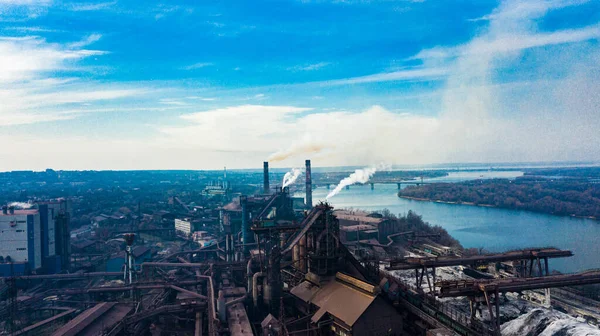 Metallurgische Produktionsanlage Voller Zyklus Rauch Aus Rohren Schlechte Ökologie Luftaufnahmen — Stockfoto