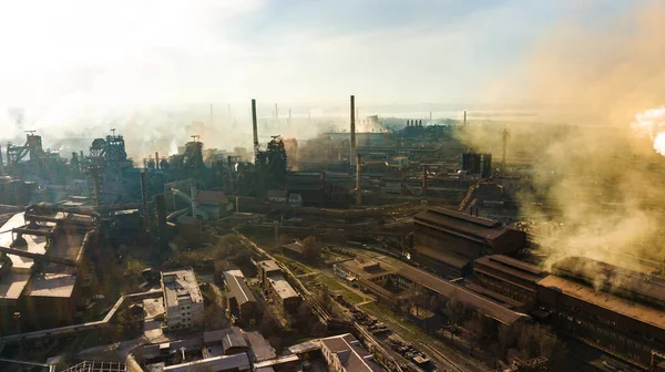 Metallurgical Production Plant Full Cycle Smoke Pipes Bad Ecology Aerial — Stock Photo, Image