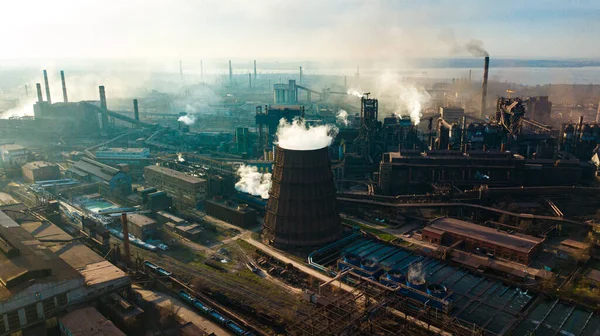 Metallurgische Produktionsanlage Voller Zyklus Rauch Aus Rohren Schlechte Ökologie Luftaufnahmen — Stockfoto