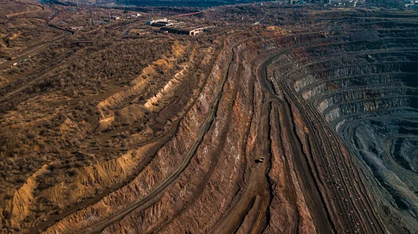 Vista Aérea Minería Mineral Hierro Panorama Una Mina Cielo Abierto — Foto de Stock